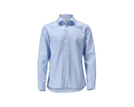 Mascot premium skjorte i lys blå, 100% bomuld med moderne pasform, krave med flipstivere og regulerbare manchetter.