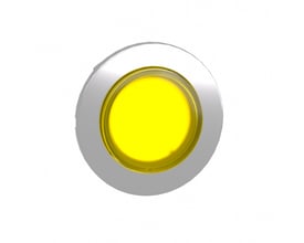 Schneider Electric Harmony ZB4FW183 flush trykknaphoved med gul LED-belysning og kromfarvet kant.