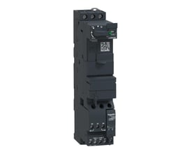 Schneider Electric TeSys Model U reverseringsblok med 24VAC spænding og forskellige indstillingsmuligheder, set fra siden.