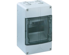 Spelsberg gruppetavle AKI05 med synlige skruer og kabelindføringer i toppen og siderne, 5 modul.