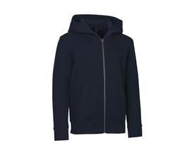 ID Identity børne hætte cardigan i navy med lynlås og kængurulomme, str. 12/14 år, produceret i blød bomuld.