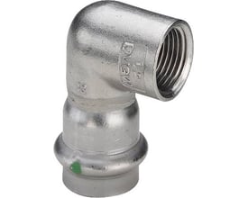 Viega G1 Sanpress Inox overgangsvinkel 90° i rustfrit stål med 28 mm presfitting og 1" indvendigt gevind.