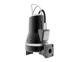 Nærbillede af Grundfos SEG dykpumpe model 400V med synlig mærkeplade, 10 meter kabel og DIN flange.