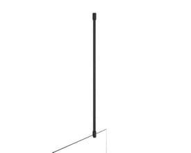 Vetro bruseforhængstang/loftstiver på 1000 mm i mat sort, vist monteret lodret på et glaspanel med 19 mm diameter.