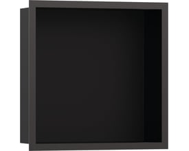 Hansgrohe XtraStoris Individual vægniche, 300x300x100 mm, i mat sort med en moderne designramme, vist på neutral baggrund.