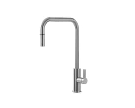 Lavabo Alkymist 588 RS Square køkkenarmatur i børstet rustfrit stål med høj U-tud, udtræk og 1-grebsbetjening.