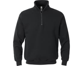 Kansas FS sweatshirt med kort lynlås og ribstrik i sort, størrelse XL, vist forfra med kraven oppe.