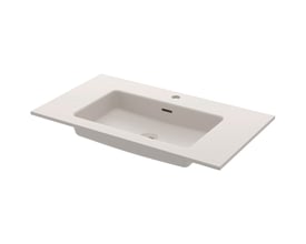Svedbergs Epos håndvask i hvid mineralkomposit, 81 x 46 cm, set skråt ovenfra med rektangulær kumme.