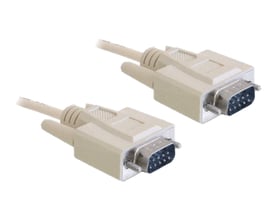 Sort serielt Delock-kabel på 3 meter med to D-Sub9-hanstik, vist med stikenderne ved siden af hinanden.