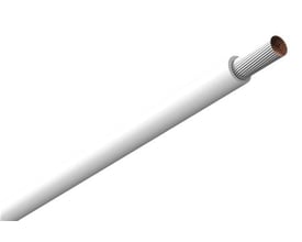 Hvid Amokabel Texiline HF90 monteringsledning på 6 mm² med den flertrådede leder synlig i enden.