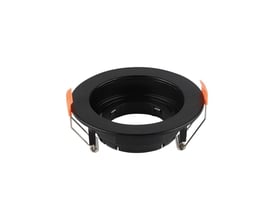 V-Tac Pro sort rund GU10 spotlight fitting lavet af PC med orange fjedre og en hulstørrelse på 85 mm.