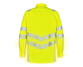 Bagside af Engel skjorte 7011-194 i gul, str. 41/42, med reflekser på ærmer og ryg.