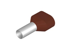 Weidmüller twin terminalrør i brun farve, vist med metalcylinder og konisk plastikkrave.