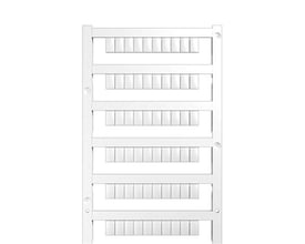 Weidmüller MF Multicard klemmemærker i blank hvid, leveres uden tryk på en plastramme, klar til printsystemer.