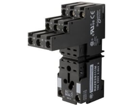 Detaljeret visning af Schneider Electric Zelio RXZE2S111M relæsokkel, der viser mærkninger og tilslutningspunkter.