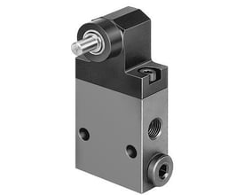 Festo dreje-/håndtagsventil RW/O-3-1/8 med et sort betjeningshåndtag og et gråt ventilhus, monteret på hvid baggrund.