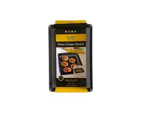 Sort meshkurv til air fryer på 20 x 12 cm ses sammen med gul og sort Nostik-emballage.