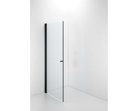 Contura Shower Space svingdør med klart glas og mørk profil, vist forfra med knopgreb.