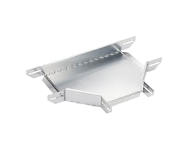 Wibe fladt T-stykke til gitterbakker, 110Hx200x1mm FZS C2, fremstillet af galvaniseret stål med præcise samlinger og monteringshuller.