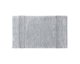 HeFe MISS bademåtte i grå, 50 x 80 cm, med dekorative border langs siderne, vist på hvid baggrund.