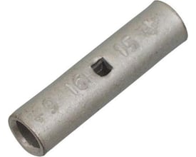 Elpress Cu-pressemuffe KST50, 50mm², set fra siden med synlig mærkning og inspektionshul på den skrå ende.