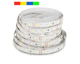 V-Tac LED-strip i rød variant, rullet sammen med synlige LED-dioder og farvefelter for flere varianter.