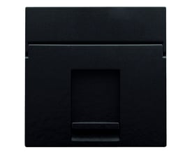 Niko afdækning til dataudtag med én RJ45 port, piano black coated finish og integreret låge.
