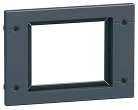 Schneider Electric dørramme i mørkegrå plast til NSX400-630 afbrydere, monteret med skruer.