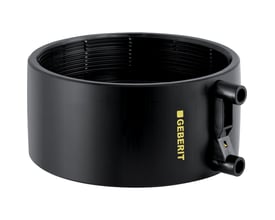 Geberit 90 mm sort PEH el-svejsemuffe med indvendige riller og to udløb på siden.