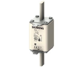 Siemens LV HRC sikringselement, størrelse NH2, 250A, gG, 500V med mærkat og kontakter.