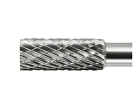 Ironside cylindrisk hårdmetalrotorfil, profil A, set fra siden med den tværgående skæring og skaftet synligt.