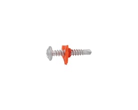 EJOT gipsskrue i stål med borspids, 4,2 x 32 mm, vist fra siden med orange bånd.