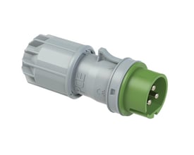 CEE stikprop i grøn og grå fra PCE med 3 poler, 32A og IP44 kapsling, egnet til 24-42V.