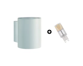 SpectrumLED Squalla G9-væglampe i hvid vises sammen med den tilhørende 4 W LED-pære.