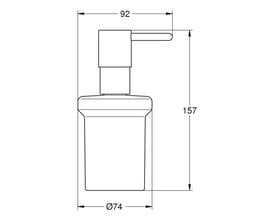 Teknisk tegning af Grohe Essentials sæbedispenser med dimensioner for højde, bredde og diameter.