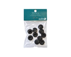 Zafe sort silikoneprop til T-Lock ses i klar emballage med runde propper.