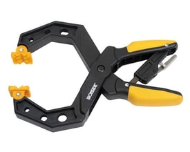 Ironside limklemme med lås og 58 mm spændevidde, vist i sort og gul med håndtag og kæber.