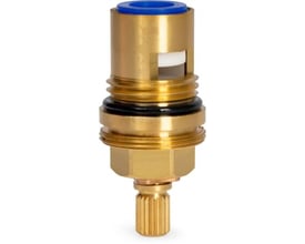 Ventiloverdel FK-8072A til Blue Label termostatarmatur i messing med blå plastikkappe og hvidt justeringshjul.