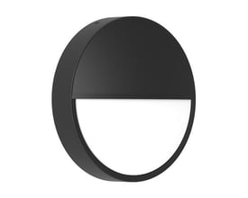 Sort, rund Ledvance Bulkhead Round-halvskærm til 300 mm-armatur, set skråt forfra.