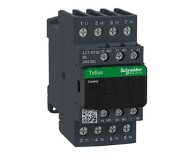 Schneider Electric TeSys D 4-polet kontaktor til 32A/440V AC-1 med 24V DC-spole og 1NO+1NC kontakter.