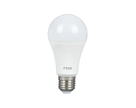 FESH Smart Home LED pære med E27 fatning i standard form, isoleret på hvid baggrund.