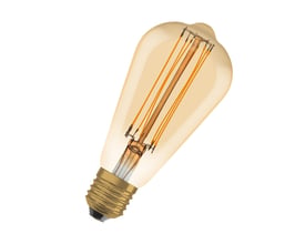 Ledvance 1906 Edison guld LED-pære med E27 fatning, 806lm og 8,8W, der viser dens dekorative design med tynde filamenter.