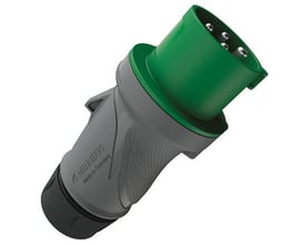 Mennekes CEE-stikprop PowerTOP Xtra R, 32 A og 4-polet, med grønt stik og gråt, ergonomisk greb set skråt.