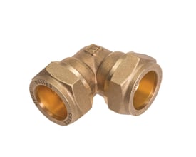 Conex kompressions vinkel 90 grader til 10 mm pex og kobberrør i messing med synlige gevind og mærker.