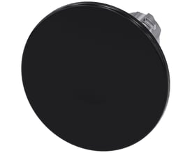 Siemens 60mm sorte metalknap med rund, skinnende overflade og låsende funktion.