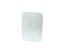 Fibox NEO MPS3232 montageplade i metal, 320 x 320 mm, set skråt med afskårne hjørner og monteringshuller.