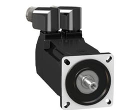 Schneider Electric Servomotor BMH med bremse, 70mm, 2,5 Nm, IP65/67 og 900W, vist med international monteringsflange og drejelige stik.