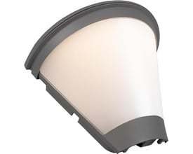 Hide-a-lite Pave wall opal er et gråt vægarmatur med buet, opalhvid skærm, set skråt forfra.