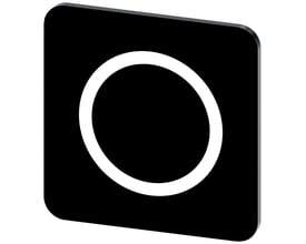 Siemens selvklæbende mærkningsplade 22x22 mm i sort med hvidt 'O' symbol, designet til Sirius Act betjeningselementer.