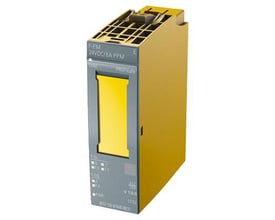 Siemens SIPLUS ET 200SP F-PM-E strømforsyningsmodul med 24V DC/8A og konform belægning på gul plastisk hus.